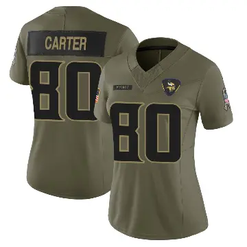＃80 Women's Cris Carter Olive Limited Minnesota Vikings 2025 Salute to Service Jersey